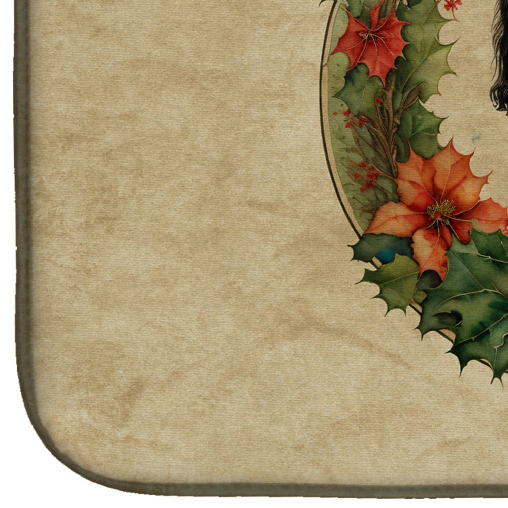 Welsh Springer Spaniel Christmas Flowers Dish Drying Mat Absorbent Dish Drying Mat Pad for Kitchen Counter Dish Drainer Mat for Countertop, 14 x 21", Multicolor