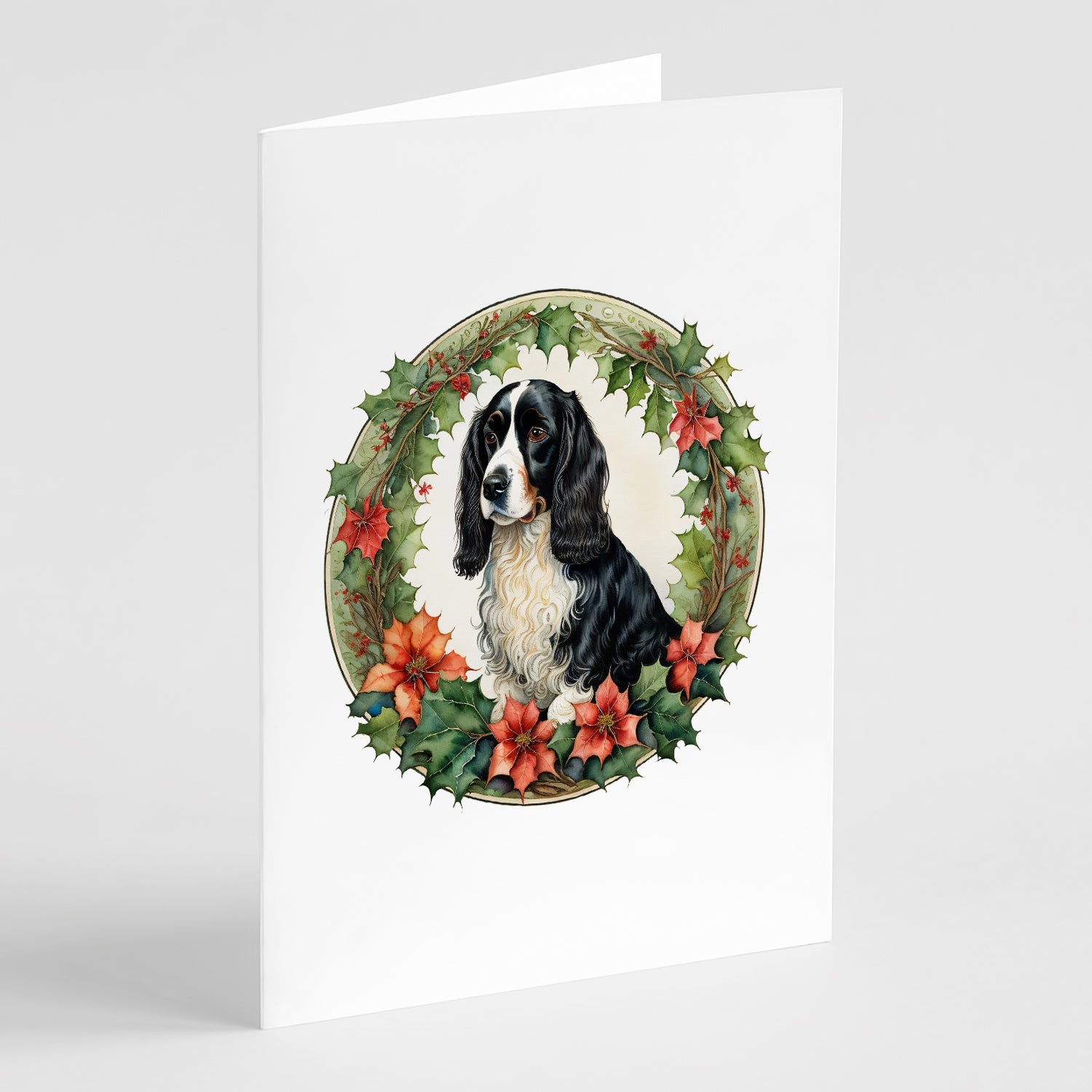Welsh Springer Spaniel Christmas Flowers Greeting Cards Pack of 8 Blank Cards with Envelopes Whimsical A7 Size 5x7