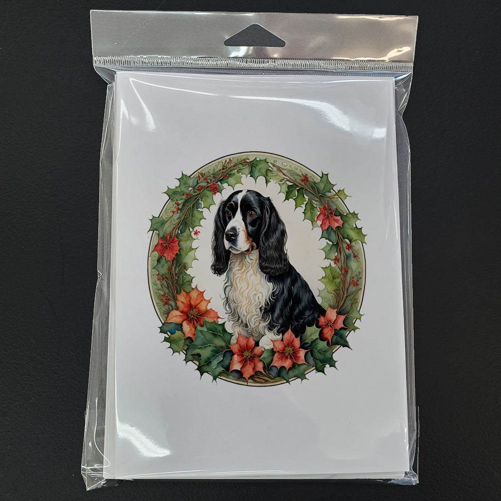 Welsh Springer Spaniel Christmas Flowers Greeting Cards Pack of 8 Blank Cards with Envelopes Whimsical A7 Size 5x7
