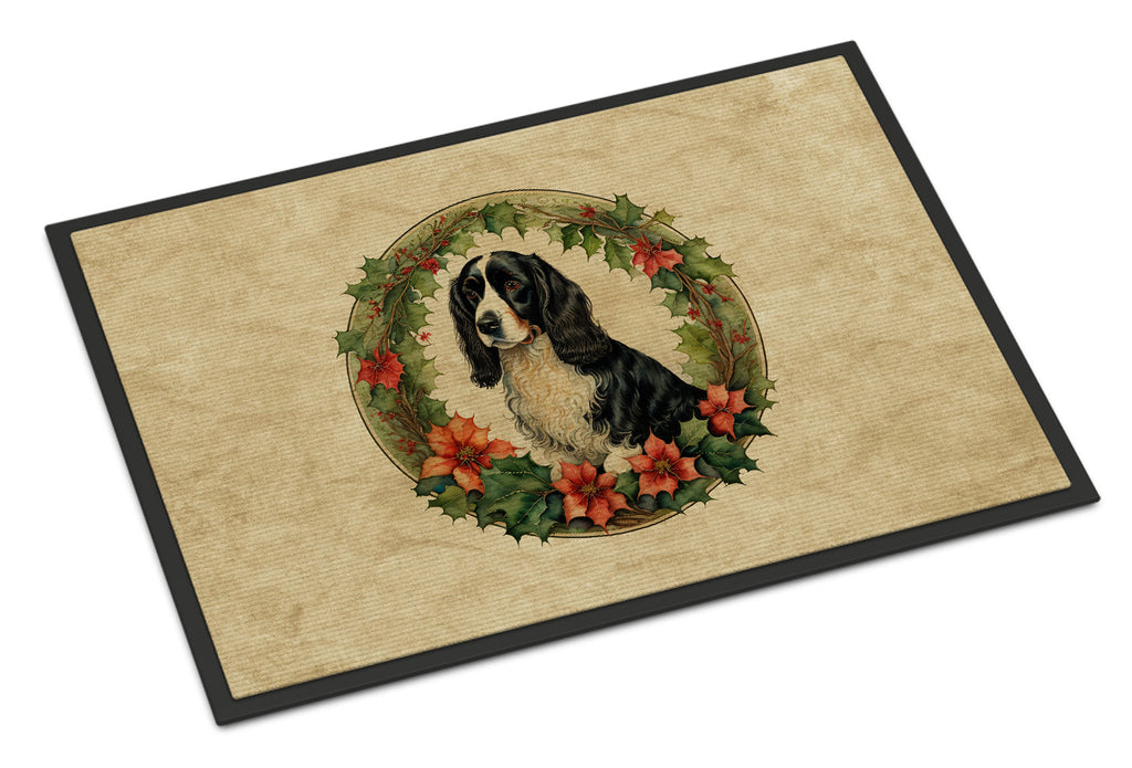 Welsh Springer Spaniel Christmas Flowers Doormat Indoor Outdoor 18H X 27W Front Door Mat Rugs for Entryway, Non Slip Washable