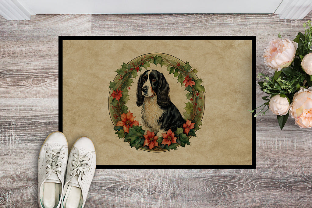 Welsh Springer Spaniel Christmas Flowers Doormat Indoor Outdoor 18H X 27W Front Door Mat Rugs for Entryway, Non Slip Washable
