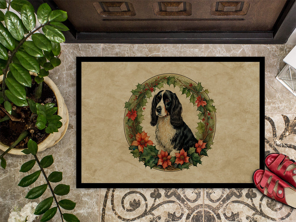 Welsh Springer Spaniel Christmas Flowers Doormat Indoor Outdoor 18H X 27W Front Door Mat Rugs for Entryway, Non Slip Washable