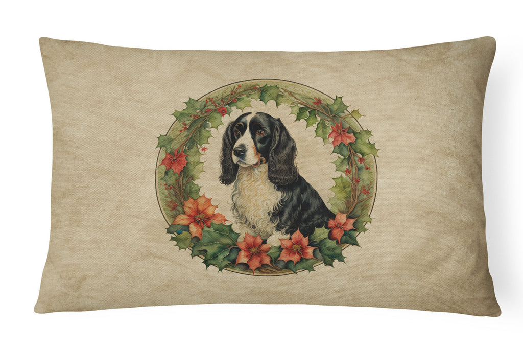 Welsh Springer Spaniel Christmas Flowers Decorative Throw Pillow 12x16 Indoor Outdoor Accent Cushion, Fabric Cover with Insert for Sofa, Bed, Porch & Living Room