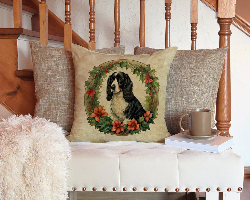 Welsh Springer Spaniel Christmas Flowers Decorative Throw Pillow 14x14 Indoor Outdoor Accent Cushion, Fabric Cover with Insert for Sofa, Bed, Porch & Living Room
