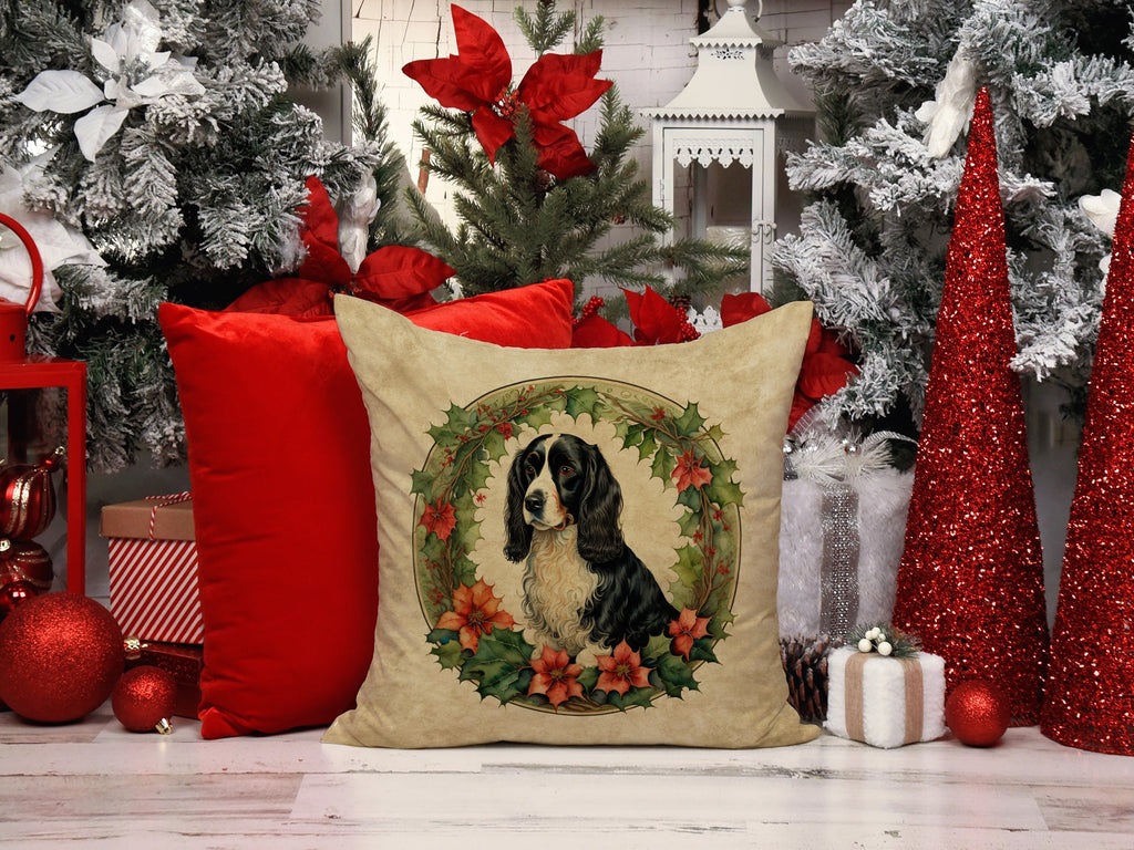 Welsh Springer Spaniel Christmas Flowers Decorative Throw Pillow 18x18 Indoor Outdoor Accent Cushion, Fabric Cover with Insert for Sofa, Bed, Porch & Living Room
