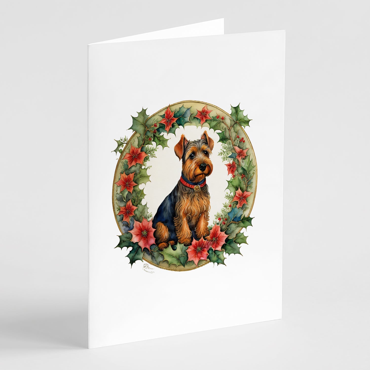 Welsh Terrier Christmas Flowers Greeting Cards Pack of 8 Blank Cards with Envelopes Whimsical A7 Size 5x7
