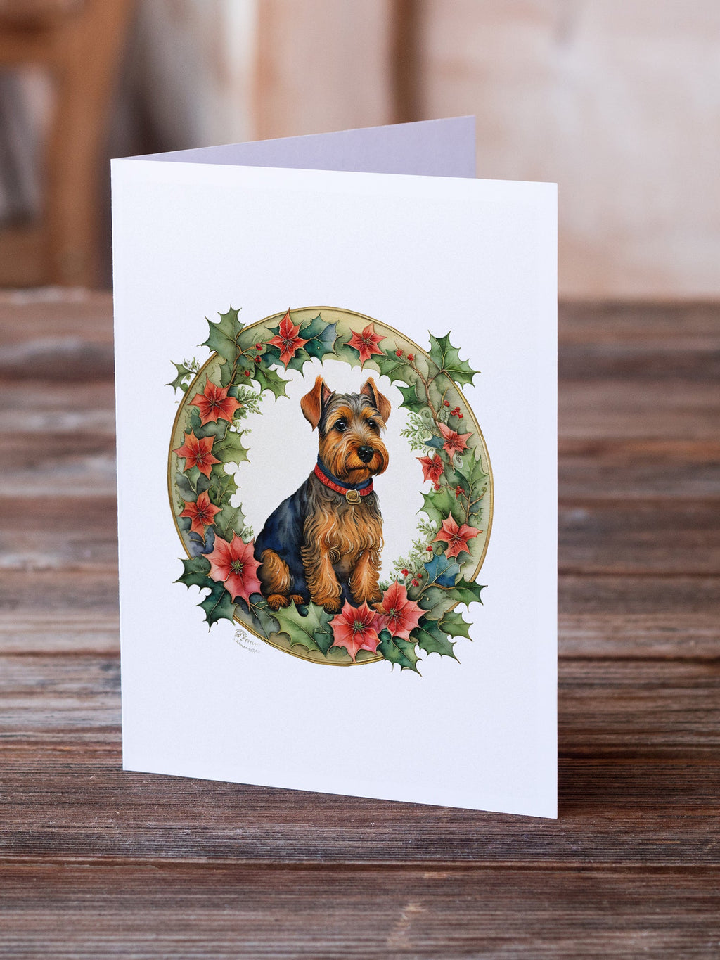 Welsh Terrier Christmas Flowers Greeting Cards Pack of 8 Blank Cards with Envelopes Whimsical A7 Size 5x7