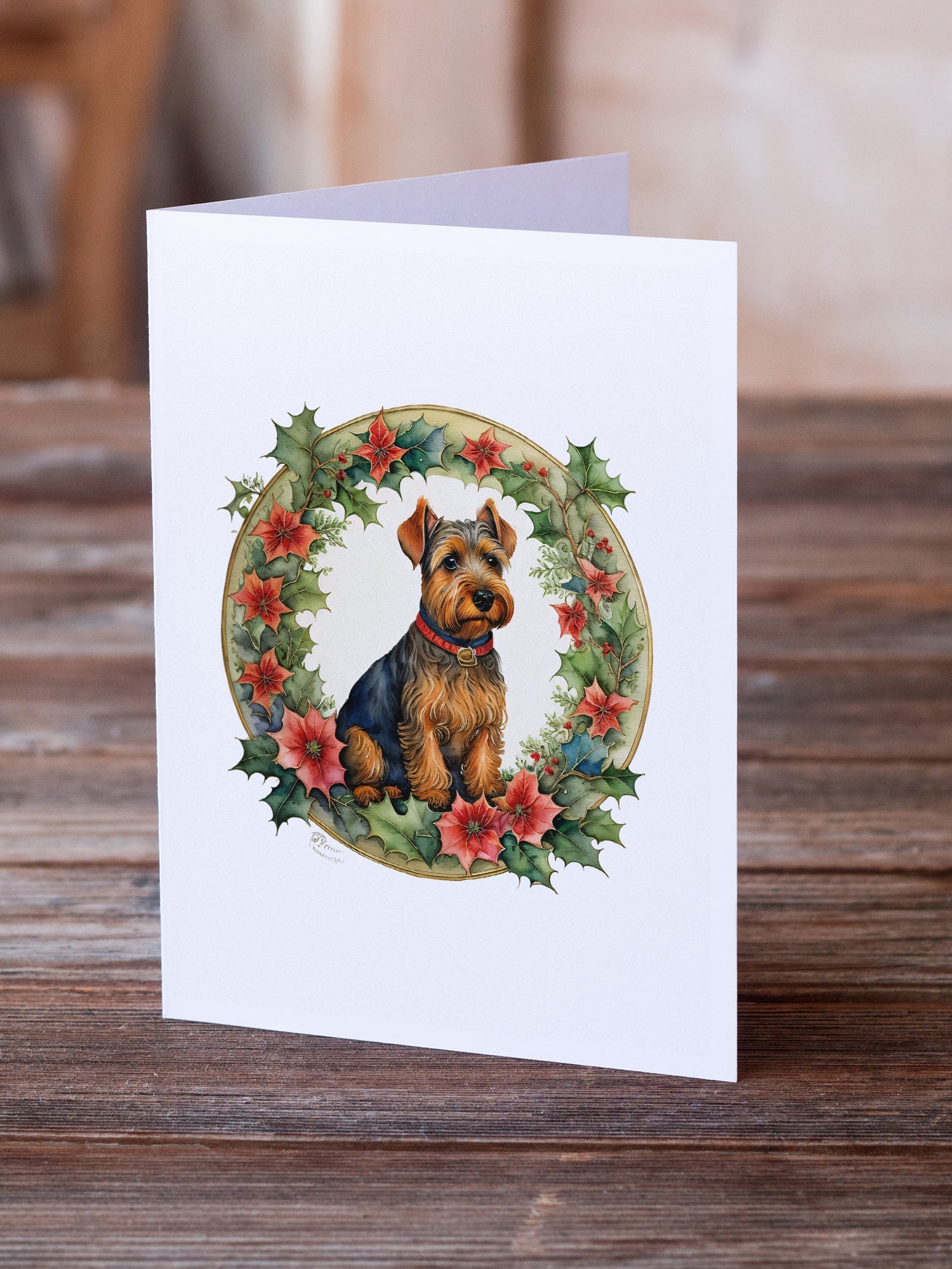 Welsh Terrier Christmas Flowers Greeting Cards Pack of 8 Blank Cards with Envelopes Whimsical A7 Size 5x7