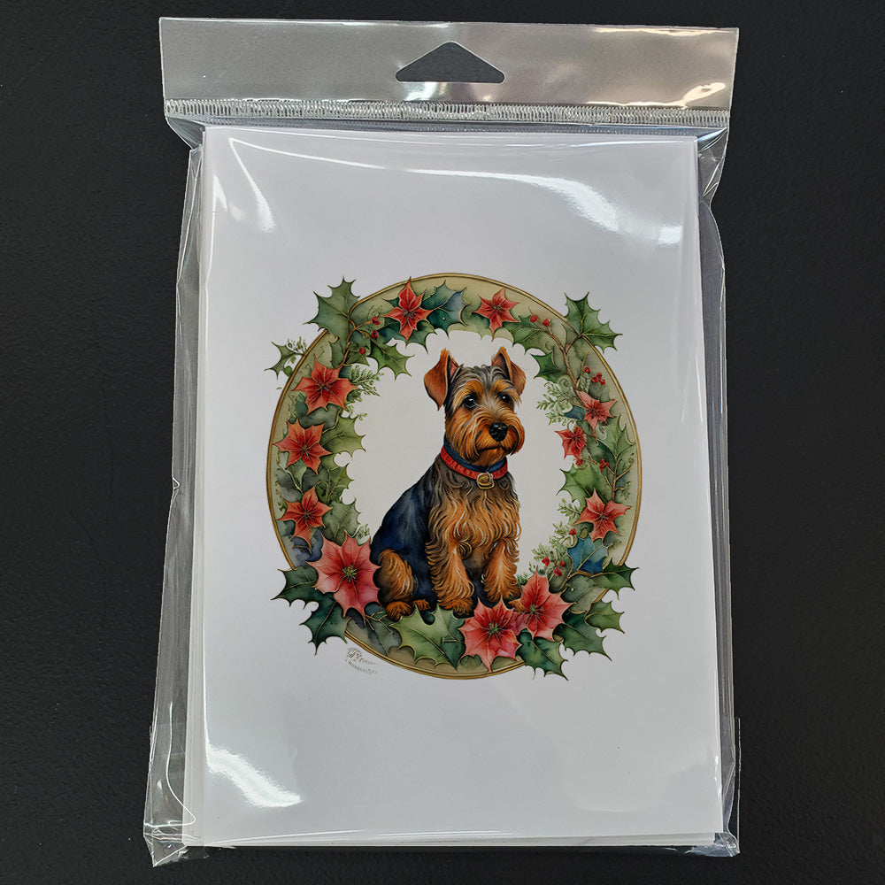 Welsh Terrier Christmas Flowers Greeting Cards Pack of 8 Blank Cards with Envelopes Whimsical A7 Size 5x7