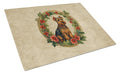 Welsh Terrier Christmas Flowers Cutting Board Tempered Glass Kitchen Cutting Surface, Heat Resistant Chopping, Non-Slip Feet, Food Prep & Serving