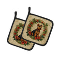 Welsh Terrier Christmas Flowers Pot Holder Set of 2 Heat Resistant Quilted Hot Pads 7.5 x 7.5 Inch, Insulated Kitchen Trivets for Cooking & Baking