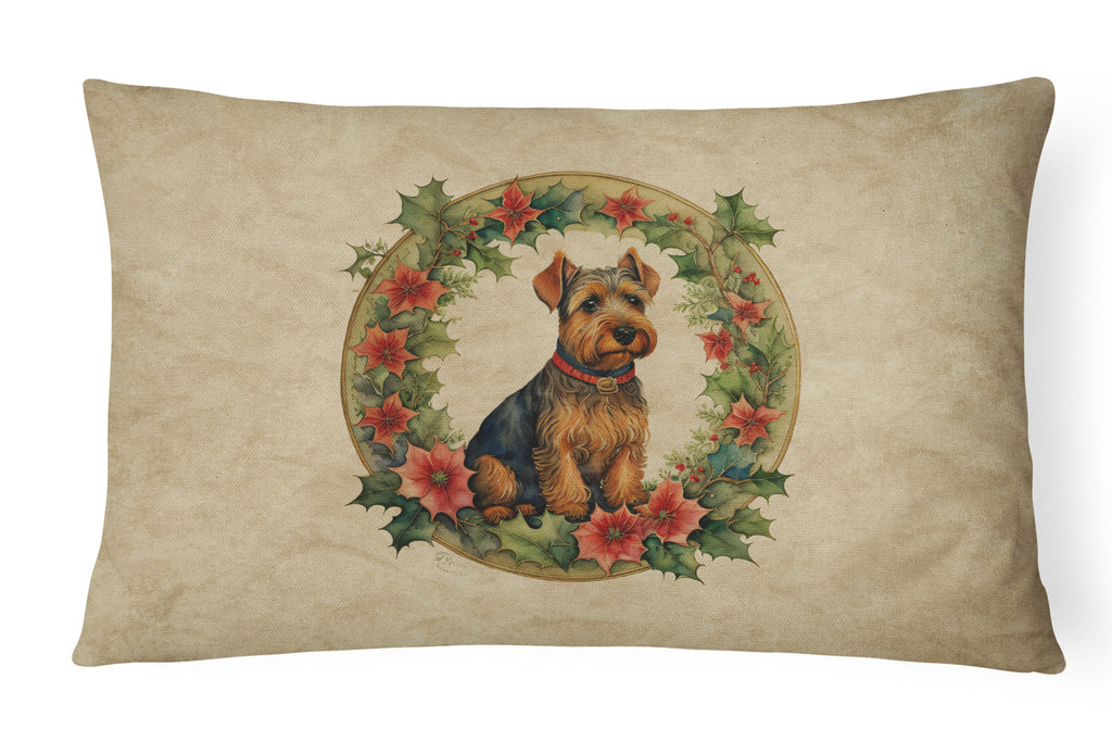 Welsh Terrier Christmas Flowers Decorative Throw Pillow 12x16 Indoor Outdoor Accent Cushion, Fabric Cover with Insert for Sofa, Bed, Porch & Living Room