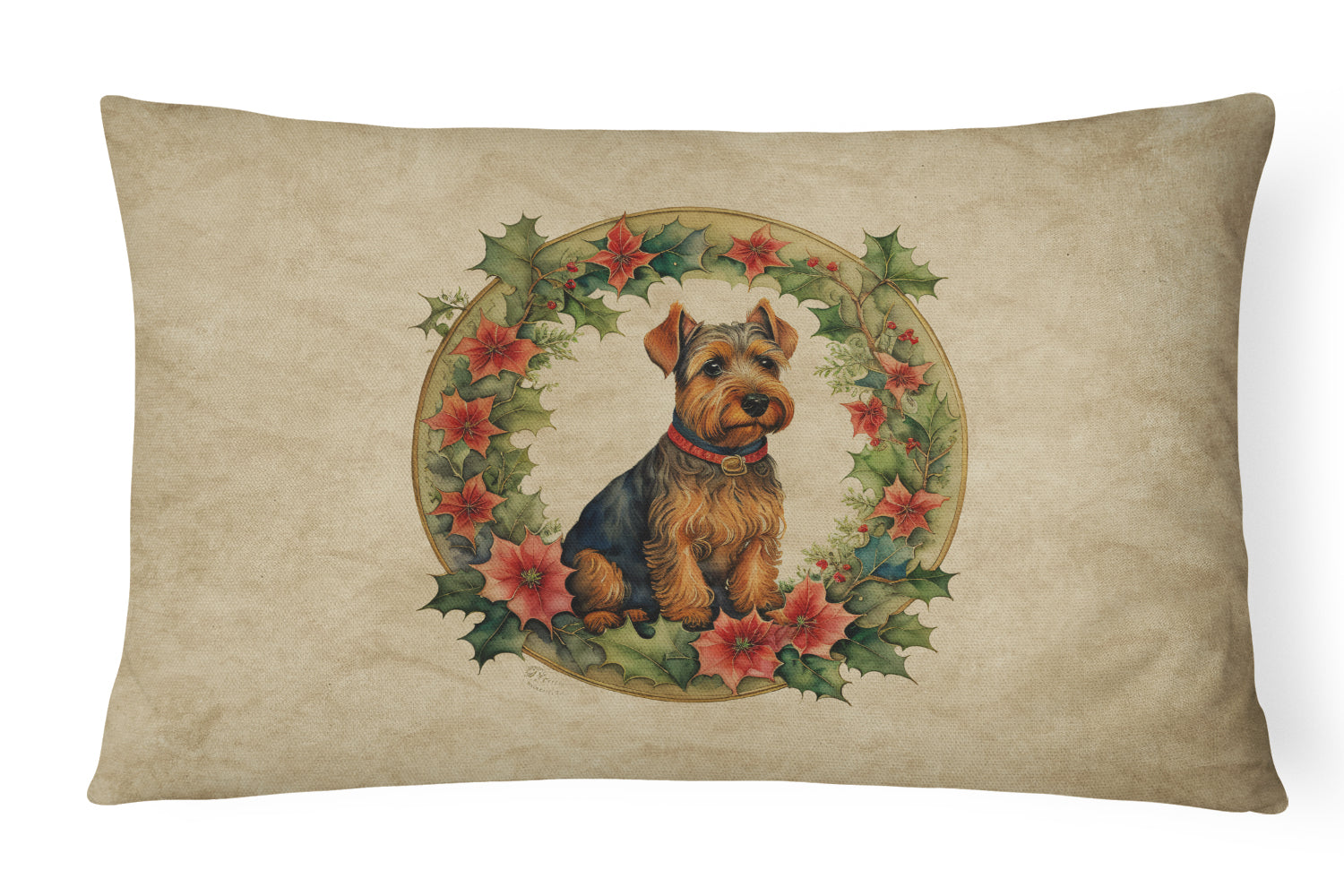 Welsh Terrier Christmas Flowers Decorative Throw Pillow 12x16 Indoor Outdoor Accent Cushion, Fabric Cover with Insert for Sofa, Bed, Porch & Living Room