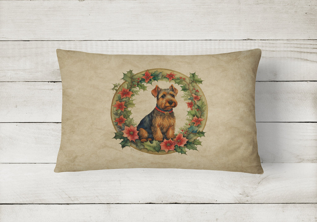 Welsh Terrier Christmas Flowers Decorative Throw Pillow 12x16 Indoor Outdoor Accent Cushion, Fabric Cover with Insert for Sofa, Bed, Porch & Living Room