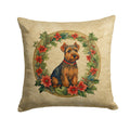 Welsh Terrier Christmas Flowers Decorative Throw Pillow 14x14 Indoor Outdoor Accent Cushion, Fabric Cover with Insert for Sofa, Bed, Porch & Living Room