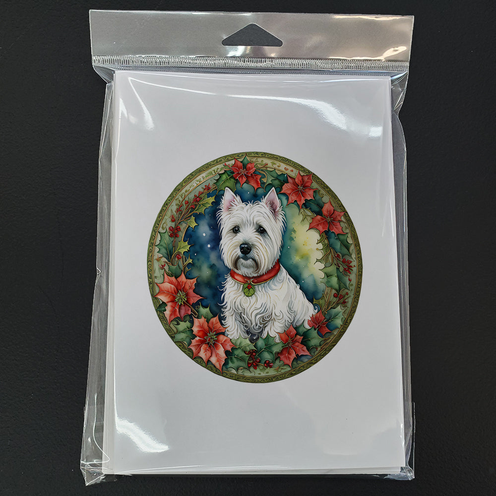 Westie Christmas Flowers Greeting Cards Pack of 8 Blank Cards with Envelopes Whimsical A7 Size 5x7