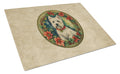 Westie Christmas Flowers Cutting Board Tempered Glass Kitchen Cutting Surface, Heat Resistant Chopping, Non-Slip Feet, Food Prep & Serving