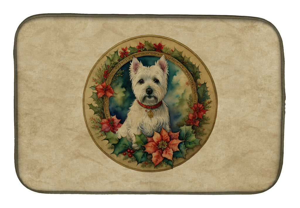 Westie Christmas Flowers Dish Drying Mat Absorbent Dish Drying Mat Pad for Kitchen Counter Dish Drainer Mat for Countertop, 14 x 21", Multicolor