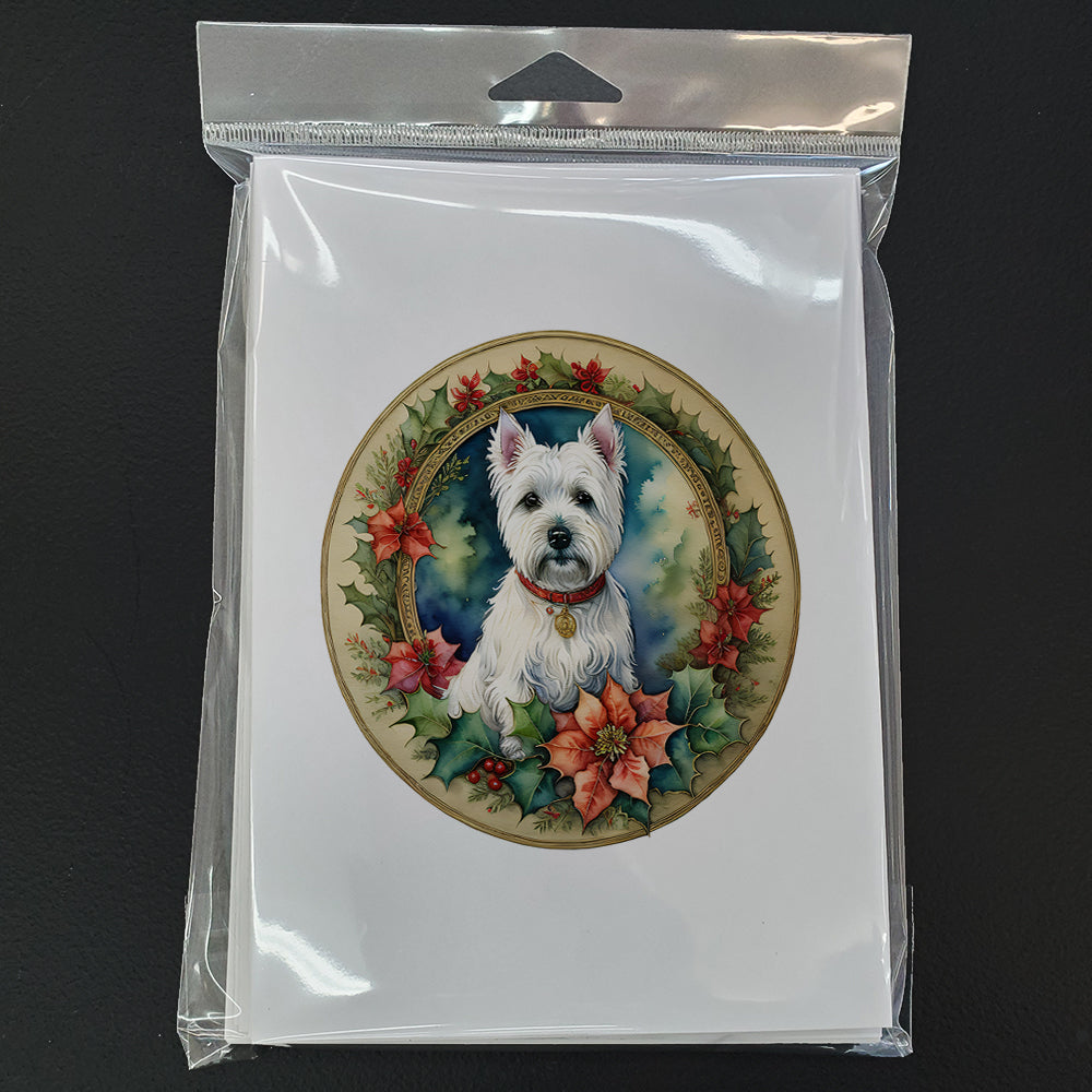 Westie Christmas Flowers Greeting Cards Pack of 8 Blank Cards with Envelopes Whimsical A7 Size 5x7
