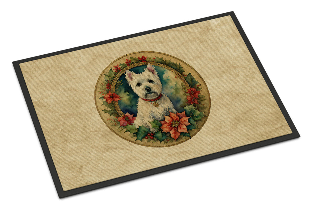 Westie Christmas Flowers Doormat Indoor Outdoor 24H X 36W Front Door Mat Rugs for Entryway, Non Slip Washable Low Pile,