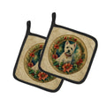 Westie Christmas Flowers Pot Holder Set of 2 Heat Resistant Quilted Hot Pads 7.5 x 7.5 Inch, Insulated Kitchen Trivets for Cooking & Baking