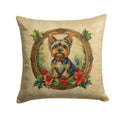 Yorkie Christmas Flowers Decorative Throw Pillow 18x18 Indoor Outdoor Accent Cushion, Fabric Cover with Insert for Sofa, Bed, Porch & Living Room