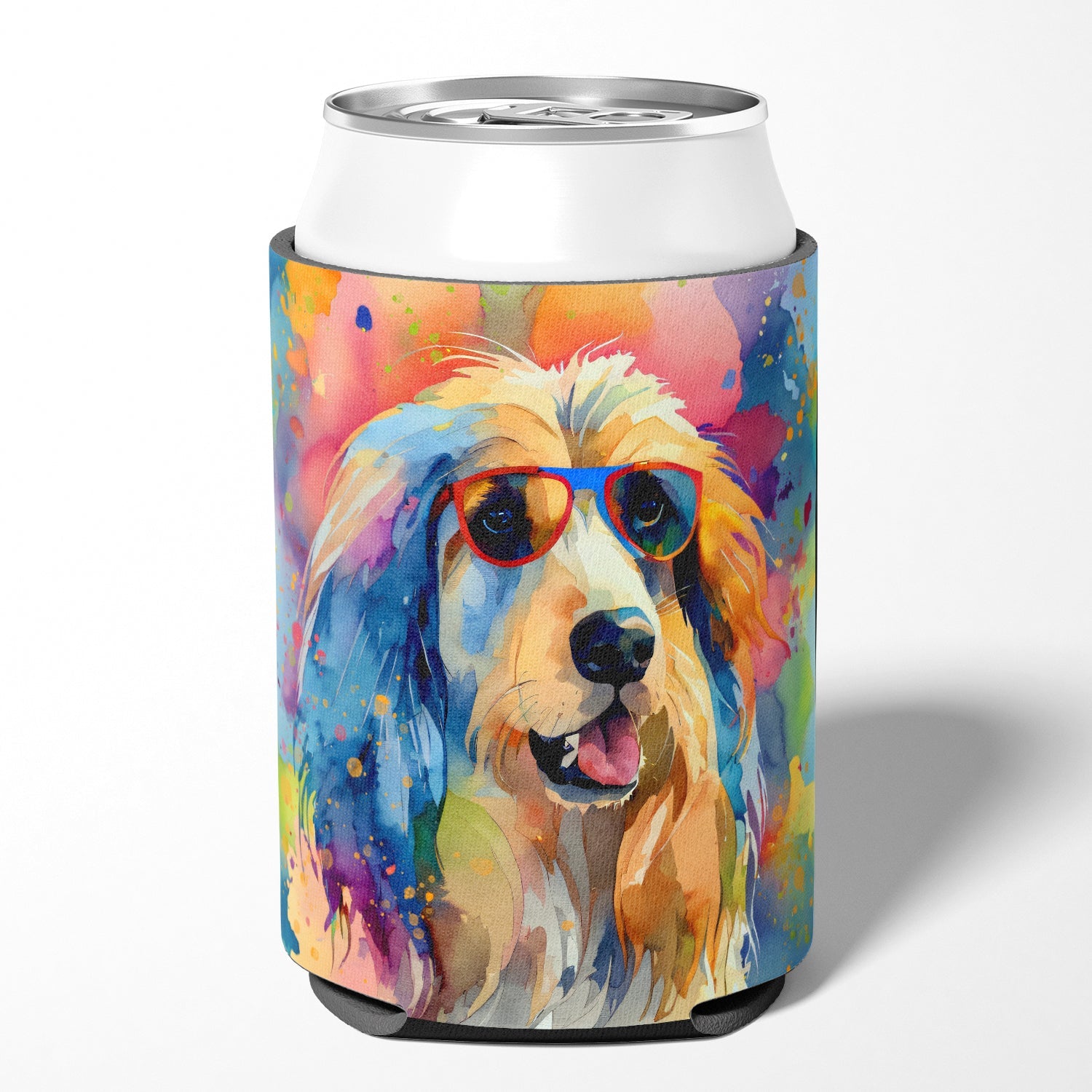 Afghan Hound Hippie Dawg Can or Bottle Hugger Cooler Sleeve for Standard 12 oz Cans, Insulated Foam Beer & Soda Can Hugger Reusable
