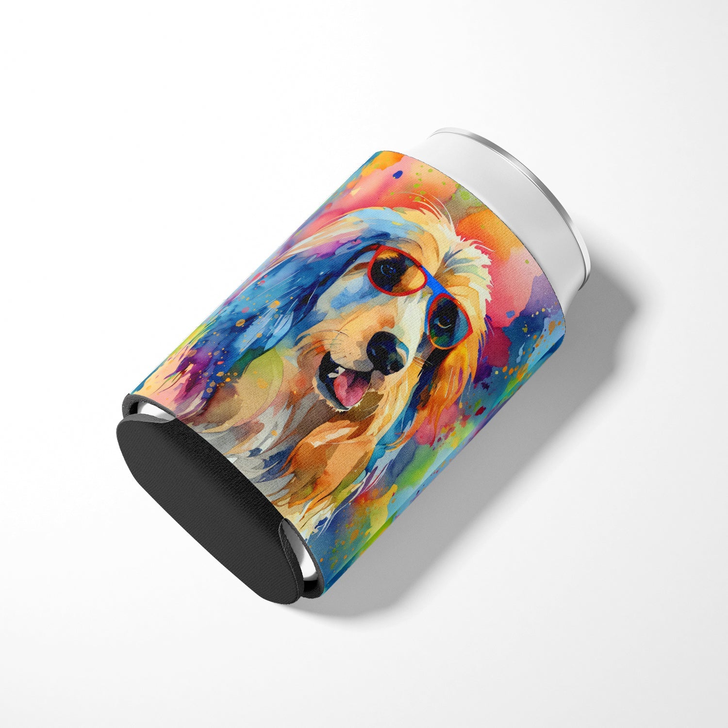Afghan Hound Hippie Dawg Can or Bottle Hugger Cooler Sleeve for Standard 12 oz Cans, Insulated Foam Beer & Soda Can Hugger Reusable