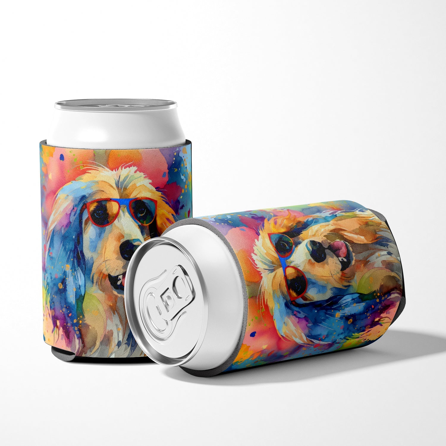 Afghan Hound Hippie Dawg Can or Bottle Hugger Cooler Sleeve for Standard 12 oz Cans, Insulated Foam Beer & Soda Can Hugger Reusable
