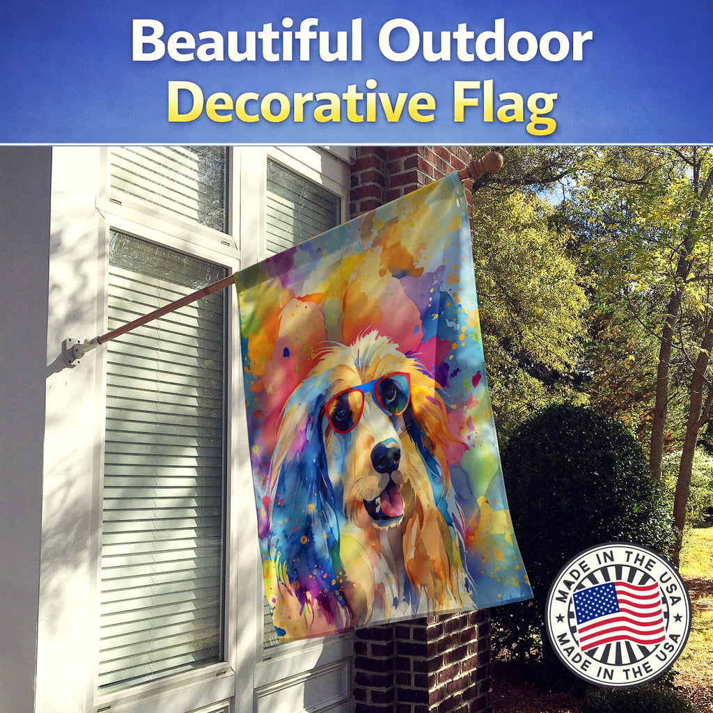 Afghan Hound Hippie Dawg House Flag 28x40 Porch Sleeve Pole Decorative Outside Yard Banner Artwork Wall Hanging, Polyester