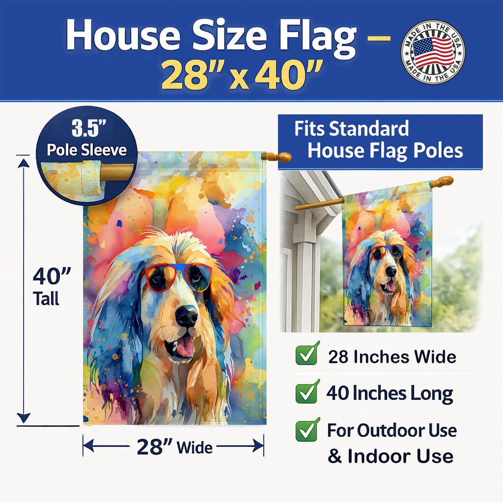 Afghan Hound Hippie Dawg House Flag 28x40 Porch Sleeve Pole Decorative Outside Yard Banner Artwork Wall Hanging, Polyester