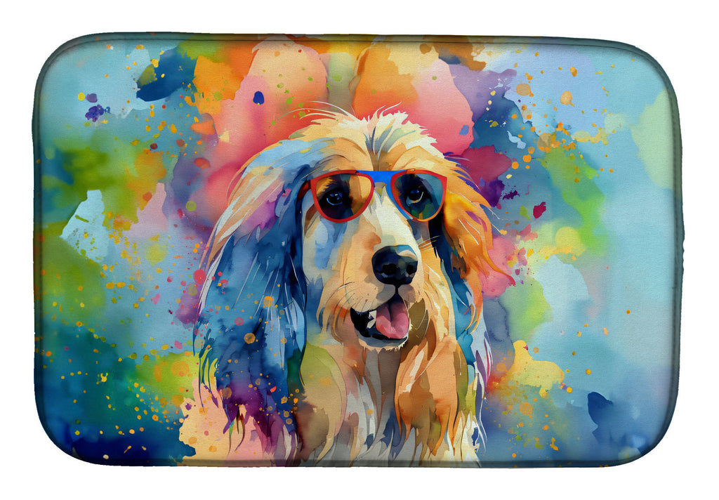 Afghan Hound Hippie Dawg Dish Drying Mat Absorbent Dish Drying Mat Pad for Kitchen Counter Dish Drainer Mat for Countertop, 14 x 21", Multicolor
