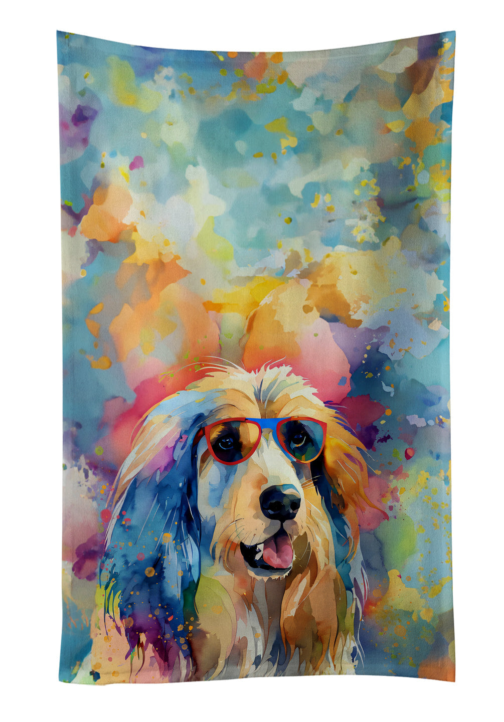 Afghan Hound Hippie Dawg Kitchen Towel Velour Plush Front and Cotton Loop Back Machine Washable