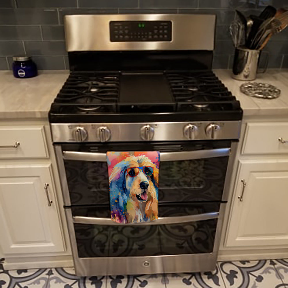 Afghan Hound Hippie Dawg Kitchen Towel Velour Plush Front and Cotton Loop Back Machine Washable