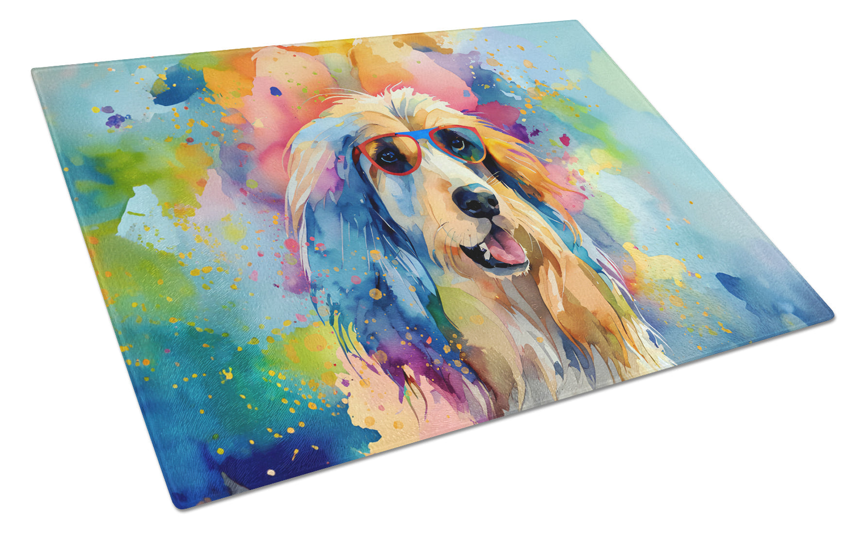 Afghan Hound Hippie Dawg Cutting Board Tempered Glass Kitchen Cutting Surface, Heat Resistant Chopping, Non-Slip Feet, Food Prep & Serving