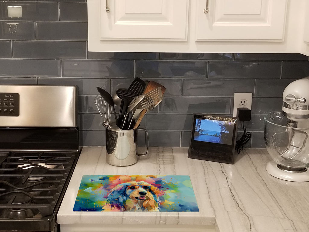 Afghan Hound Hippie Dawg Cutting Board Tempered Glass Kitchen Cutting Surface, Heat Resistant Chopping, Non-Slip Feet, Food Prep & Serving