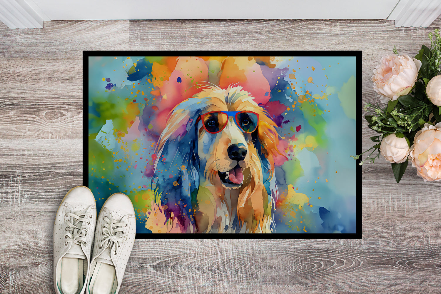 Afghan Hound Hippie Dawg Doormat Indoor Outdoor 18H X 27W Front Door Mat Rugs for Entryway, Non Slip Washable