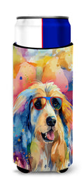 Afghan Hound Hippie Dawg Slim Can Hugger , Insulated Foam Hugger for 12 oz Slim Cans, Beer Bottles & Water Bottles, Printed in USA