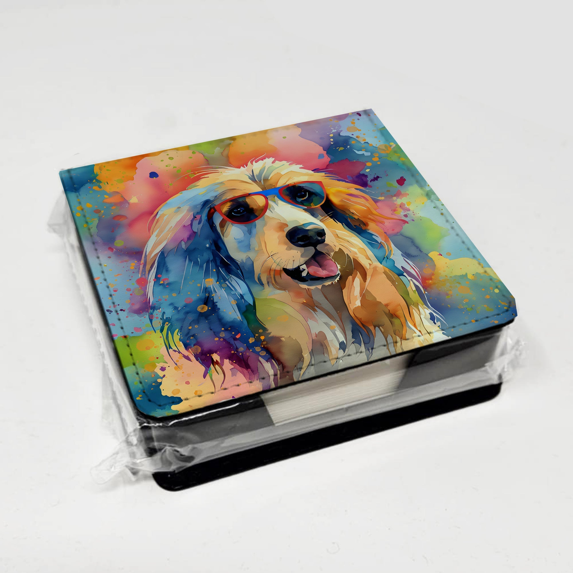 Afghan Hound Hippie Dawg PU Leather Note Paper Holder with Artist-Designed Cover, Desk Accessory, Office Gift