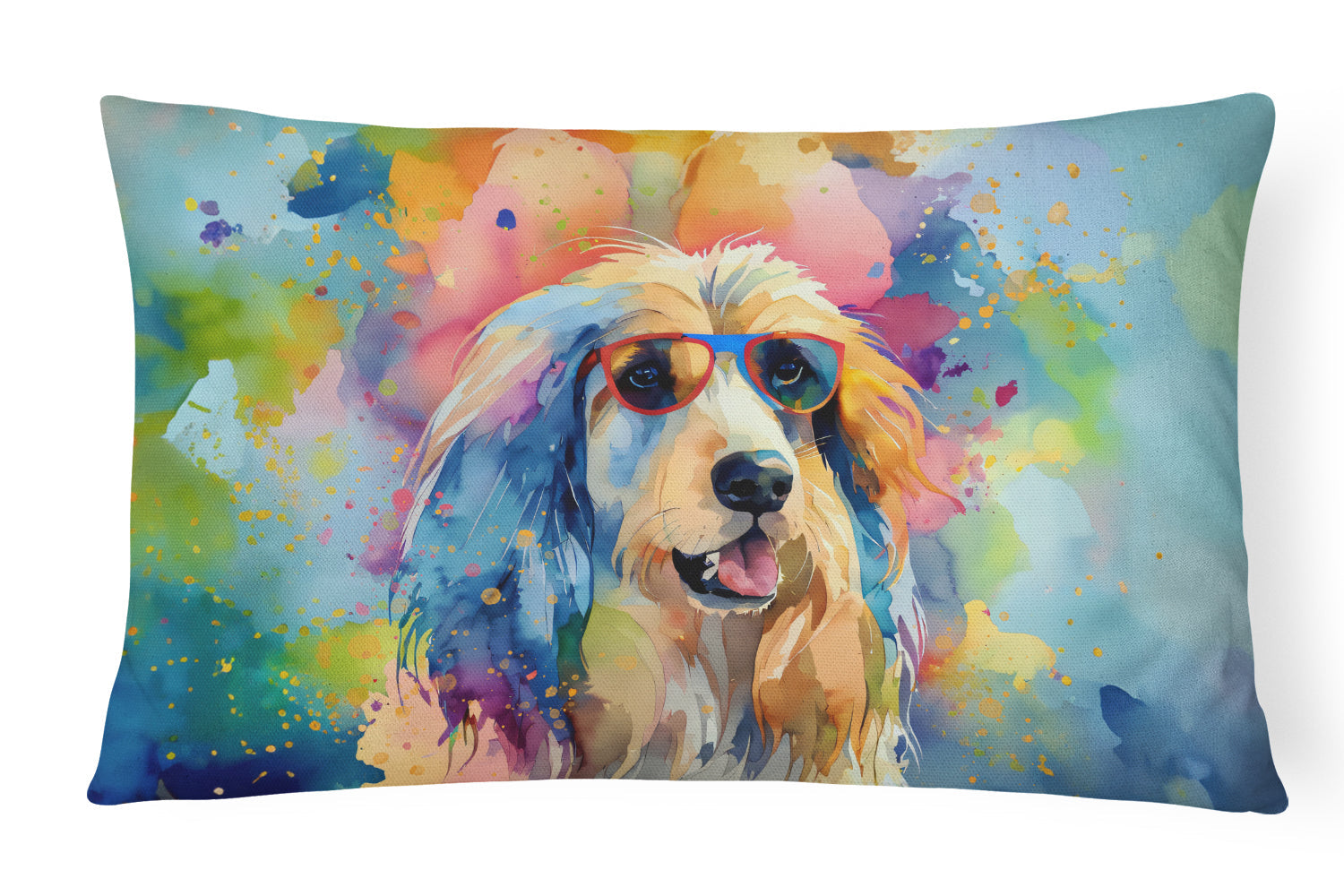 Afghan Hound Hippie Dawg Decorative Throw Pillow 12x16 Indoor Outdoor Accent Cushion, Fabric Cover with Insert for Sofa, Bed, Porch & Living Room