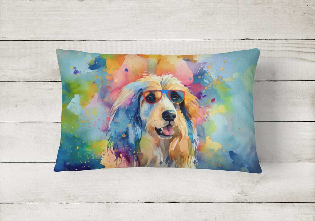 Afghan Hound Hippie Dawg Decorative Throw Pillow 12x16 Indoor Outdoor Accent Cushion, Fabric Cover with Insert for Sofa, Bed, Porch & Living Room