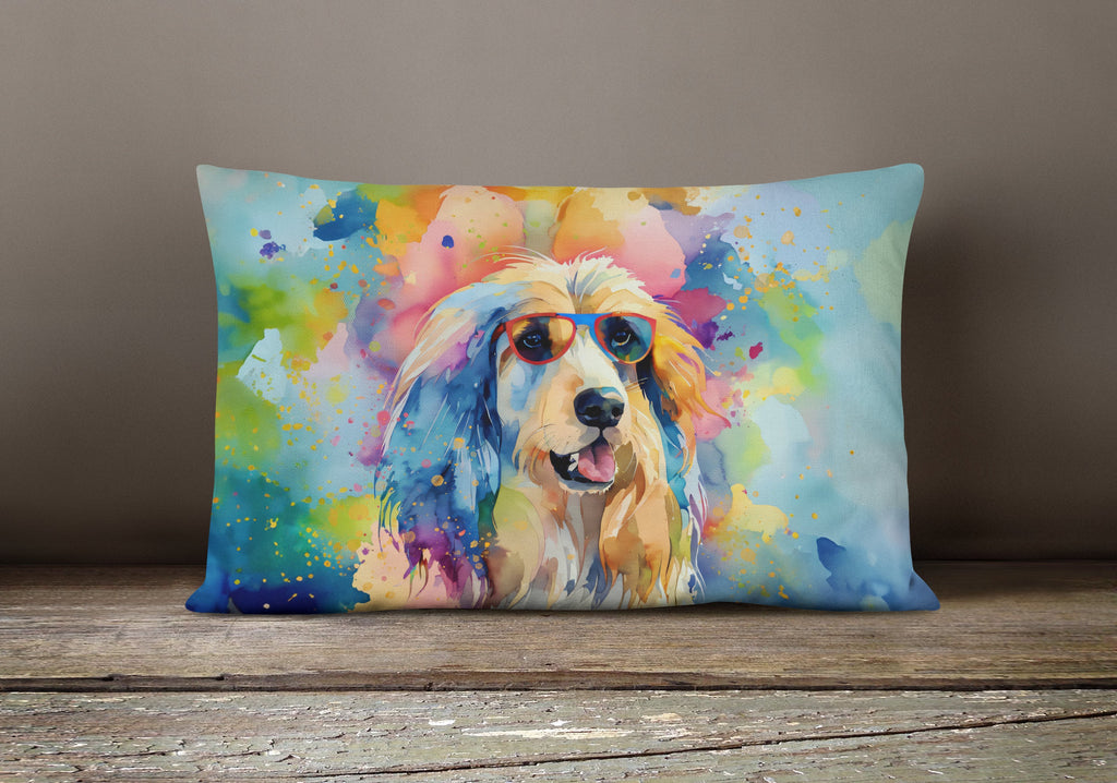 Afghan Hound Hippie Dawg Decorative Throw Pillow 12x16 Indoor Outdoor Accent Cushion, Fabric Cover with Insert for Sofa, Bed, Porch & Living Room