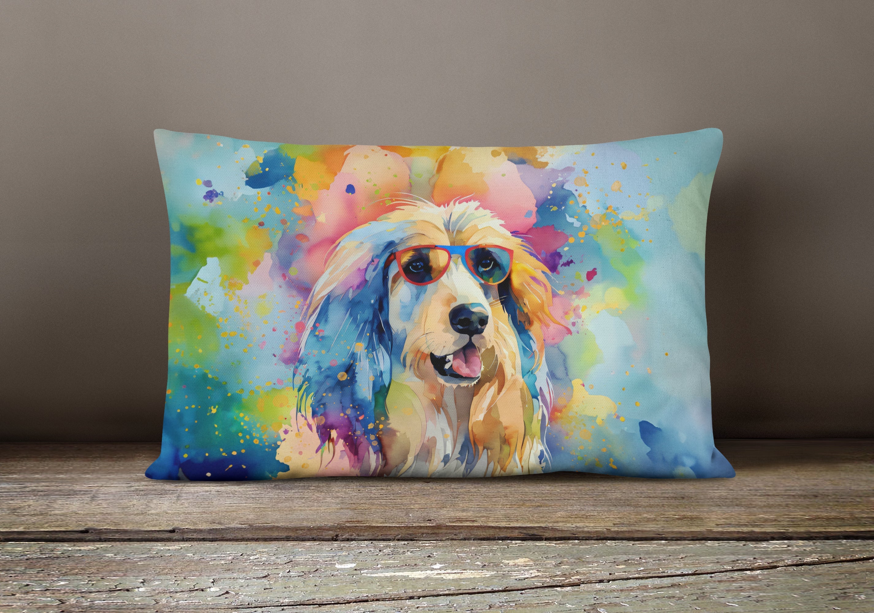 Afghan Hound Hippie Dawg Decorative Throw Pillow 12x16 Indoor Outdoor Accent Cushion, Fabric Cover with Insert for Sofa, Bed, Porch & Living Room