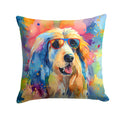 Afghan Hound Hippie Dawg Decorative Throw Pillow 14x14 Indoor Outdoor Accent Cushion, Fabric Cover with Insert for Sofa, Bed, Porch & Living Room