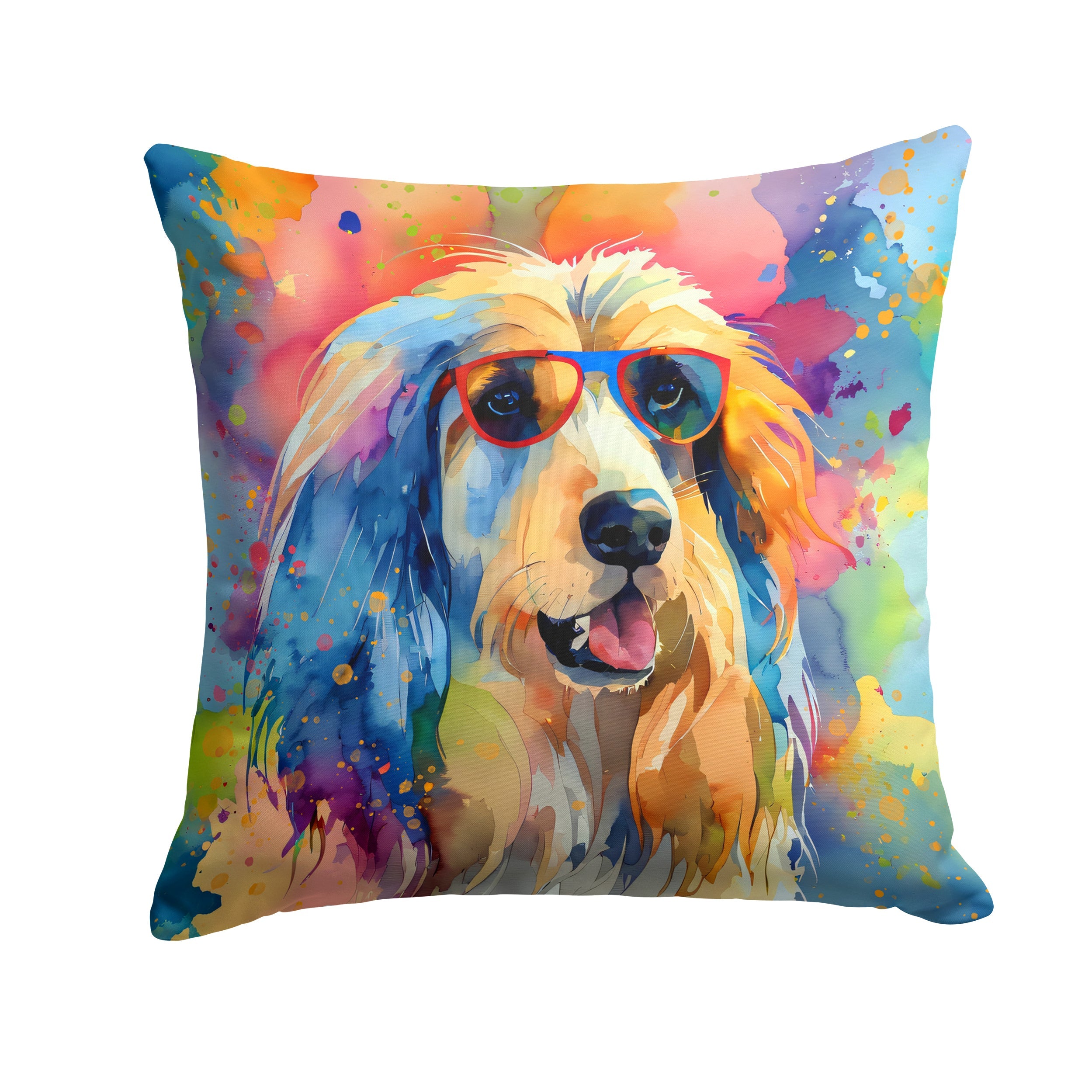 Afghan Hound Hippie Dawg Decorative Throw Pillow 18x18 Indoor Outdoor Accent Cushion, Fabric Cover with Insert for Sofa, Bed, Porch & Living Room