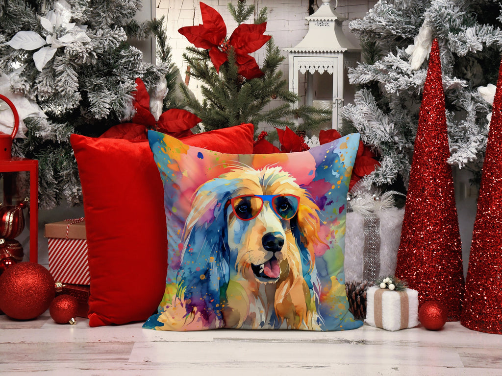 Afghan Hound Hippie Dawg Decorative Throw Pillow 18x18 Indoor Outdoor Accent Cushion, Fabric Cover with Insert for Sofa, Bed, Porch & Living Room