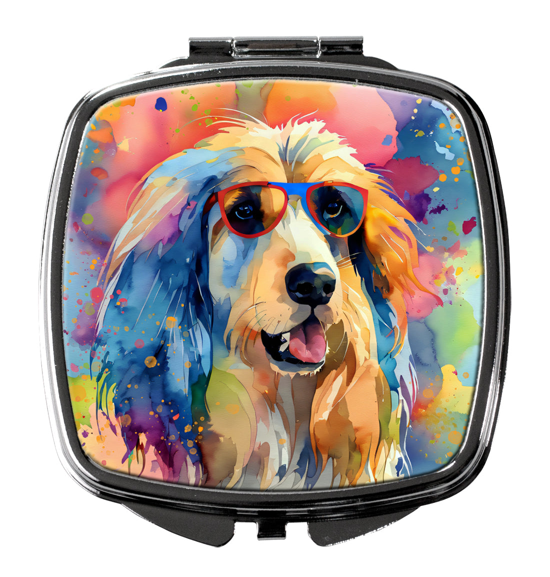 Afghan Hound Hippie Dawg Compact Mirror Decorative Travel Makeup Mirror for Women Girls Gifts Pocket Makeup Mirror Folding Handheld
