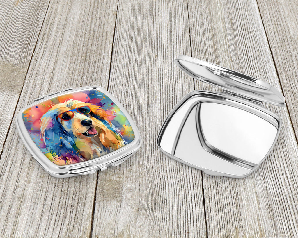 Afghan Hound Hippie Dawg Compact Mirror Decorative Travel Makeup Mirror for Women Girls Gifts Pocket Makeup Mirror Folding Handheld
