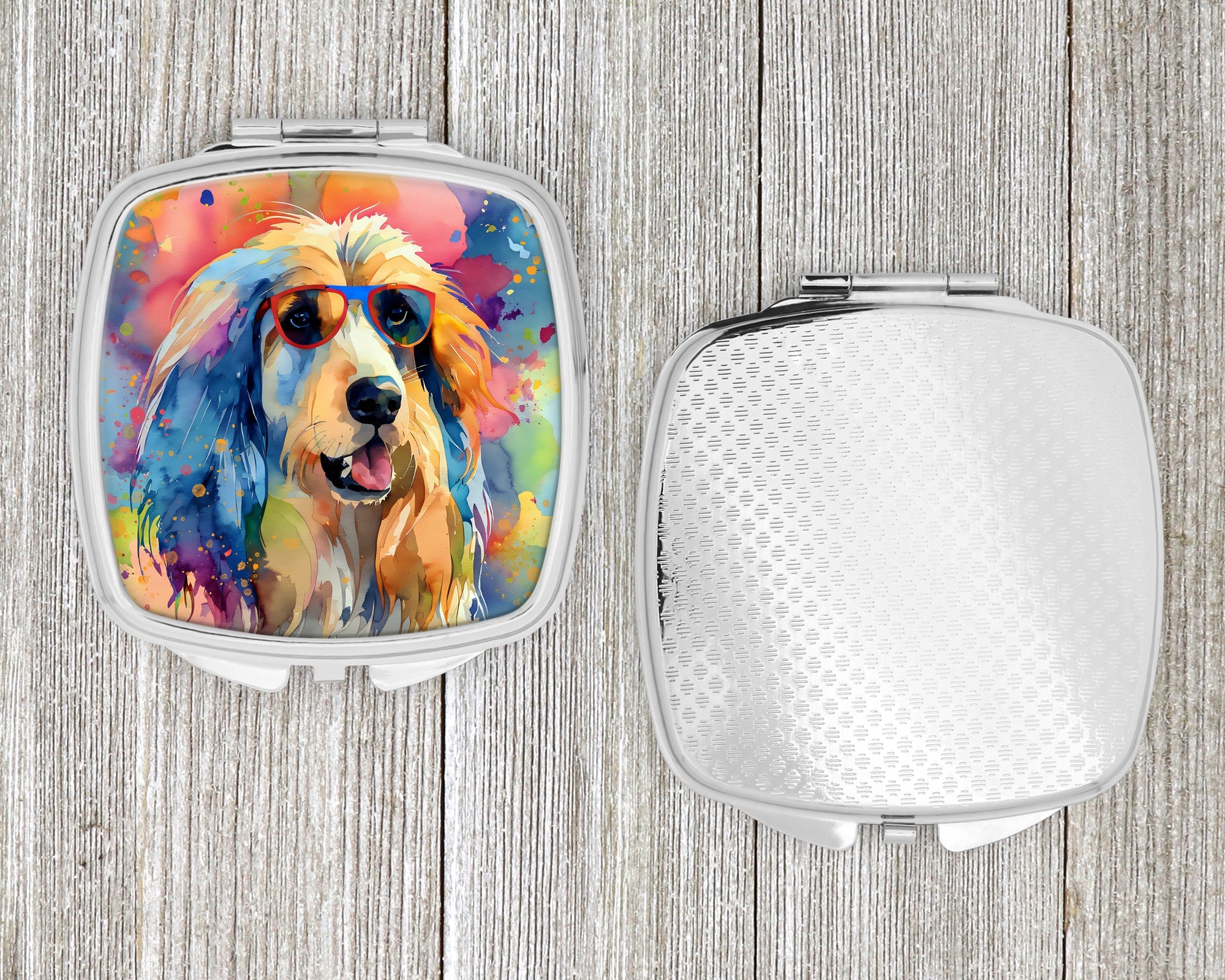 Afghan Hound Hippie Dawg Compact Mirror Decorative Travel Makeup Mirror for Women Girls Gifts Pocket Makeup Mirror Folding Handheld