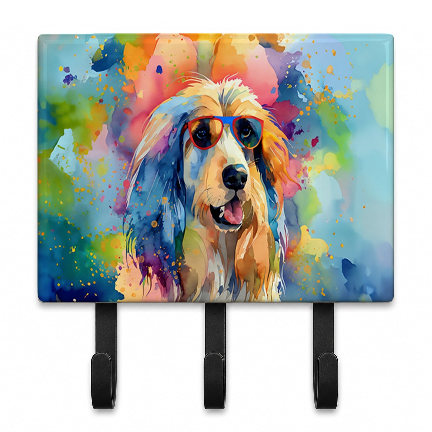 Afghan Hound Hippie Dawg Leash or Key Holder Wall Hooks, Coat Rack Wall Mount, for Hanging Keys, Towels, Aprons, Leashes